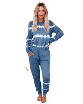 China Amazon Home Eco-Friendly Pajamas Sleeve Long Pants To Strip To Dye Tying Black Women's Pajamas Home Wear 2021 for sale