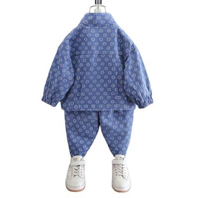 China Chinese Style Children Pattern Plain Denim Boys Button Hooded Ankle-Length Pants Chinese Style Spring Long Sleeve Blue Straight Worsted Suit for sale