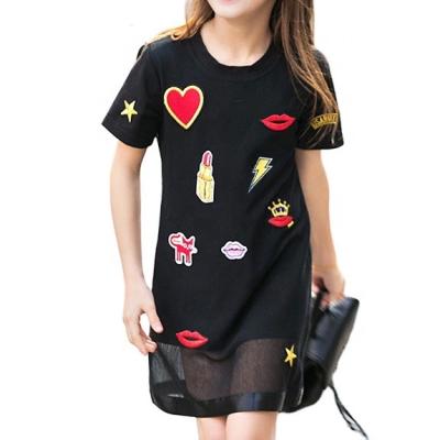 China Anti-wrinkle spring autumn teenage party girls dress net skirt double skirt lace up love patch lightning pattern skirt for sale