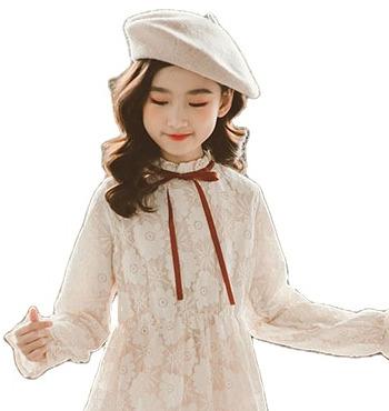 China Anti-wrinkle long sleeves lace up cutout college and girl dress with neck rope girls casual dress for sale