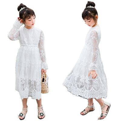 China Casual White Spring Anti-Wrinkle Full Lace Hat Sleeve Dress Crew Neck Knee Length for sale