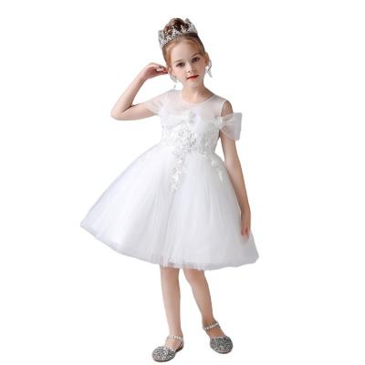 China New Anti-wrinkle children's princess dress, puffy mesh embroidered wedding dress, short sleeve dress for kids for sale