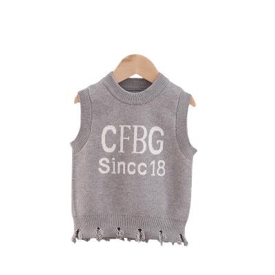 China Anti-pilling Korean version children's vest boys and girls children's sweaters lettering ripped hole knitted baby sweater children knit sweater for sale