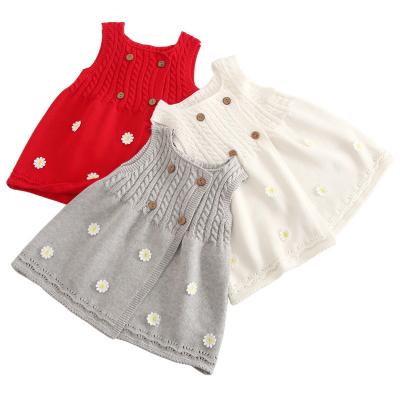 China Anti-pilling European and American cardigan kids cotton baby girl chrysanthemum jewelry vest knitted baby sweater for sale