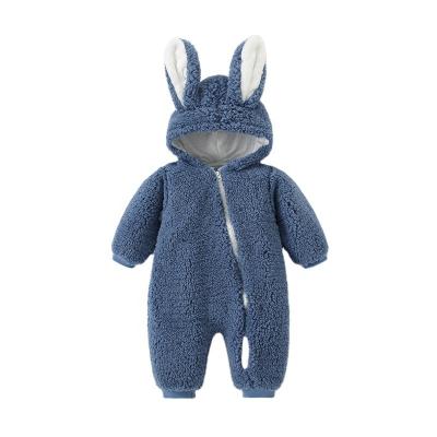 China Baby Anti-pilling Suit Baby Ears Climbing Rabbit Jumpsuit Winter Thick Hooded Overalls Spring And Double Large Zipper for sale