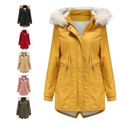 China Cotton-padded fur hat long fleece removable collar a sustainable winter women's coat middle garment warm and shear over coat for sale