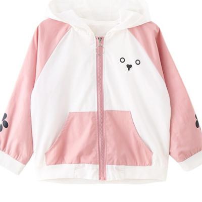 China Breathable 100% Organic Cotton Girls Bomber Jacket Zipper Spring Jackets Embroidery Hooded Coat Pink Worsted Jacket for sale