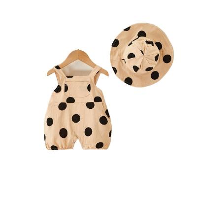 China New Korean 100% Cotton Edition Baby Polka Dot Cute Sling Jumpsuit Crawling Dress Plus Hat Children Wear for sale