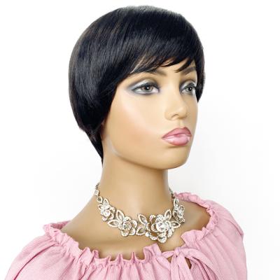 China Machine Made Pixie Cut Straight Brazilian Remy Hair Wigs Pixie Cut Wig Short Human Hair Short Full Wig With Strokes Color Yepei Black Hair for sale