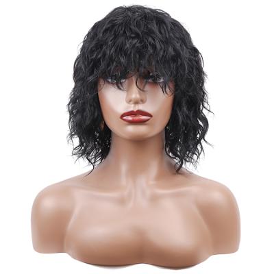 China Wholesale 14inch Jerry Curly Wig Brazilian Human Hair Virgin Hair Toppers For Women Machine Made Wig With Bangs Cuticle Aligned Wigs for sale