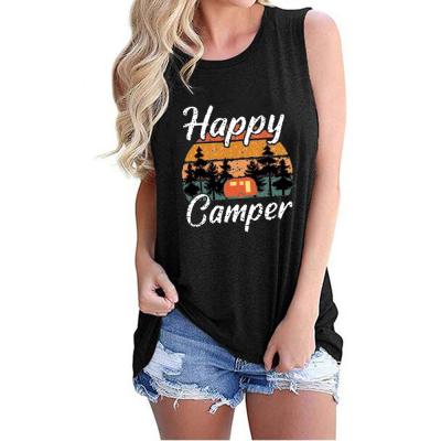 China Breathable Casual O-Neck Sleeveless Camping Shirts Printing Shirt Deep Satisfied Printed Wistcoat Women Underwaist for sale