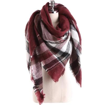 China Large square woolen plaid scarves women winter towel scarf contrast color long warm warm cashmere shawl for sale