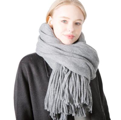 China Autumn Winter Tassel Solid Color Scarves Women Outdoor Warm Windproof Woolen Shawl Long Woolen Crochet Knitted Scarf for sale