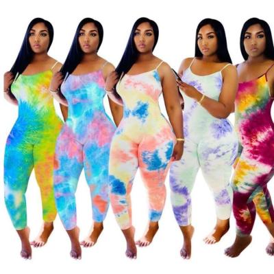 China Women Clothing Summer Playsuits Breathable Rompers Plus Size Designer Women Sling Pajama Jumpsuit Tie Dye Sleeveless Overalls for sale