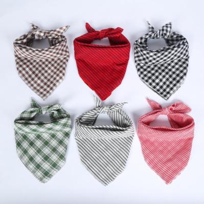 China Stocked Apparel Supplies Pets Red Green Dog Cat Towel Pet Bib Scarf Square Scarf Plaid Triangle Scarf for sale