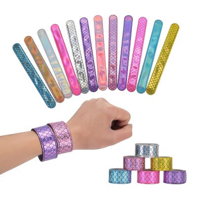 China PaShining mermaid girls jewelry boys and girls kids party fashion colorful child birthday bracelet PU children's sequins slap flash bracelet toy for sale