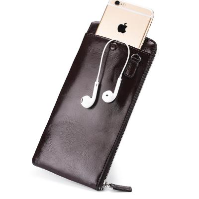 China Waterproof Mobile Phone Main Bag Notecase Pocket Zipper Solid Color Ultrathin Coin Simply Clip Purse Men Leather Wallet for sale