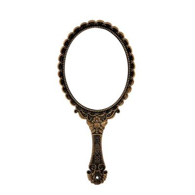 China Non-Specific Dresser Cosmetic Gift Tool Oval Round Cosmetic Mirrors Romantic Hold Mirror Hand Held Vintage Lace Makeup Mirror for sale