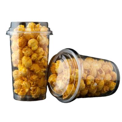 China Disposable Plastic Milk Tea 520ml 1000ml Popcorn Cup With High Flat Lid for sale