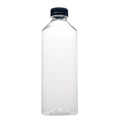 China 1000ML Disposable Plastic Square Beverage Bottle With Cap PET Material for sale