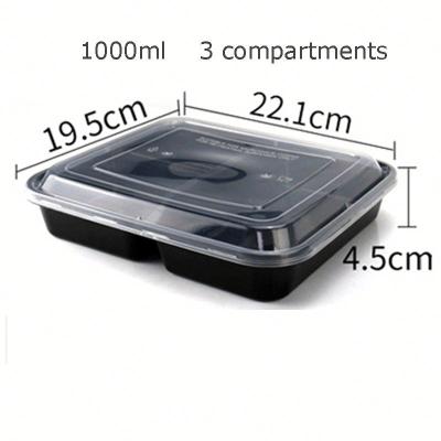 China Square 1000ml Single Wall Plastic Food Box Disposable Takeaway With 3 Compartments for sale