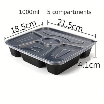 China Single Wall Disposable Plastic Container 1000ml 5 Compartments With Soup Loading for sale