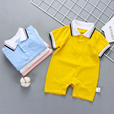 China Baby Boy Organic Knitted Romper Sleeve Onesie Cotton Baby Boy Overalls Summer Short Baby Gentleman Organic Onesie Cotton Onesie for sale