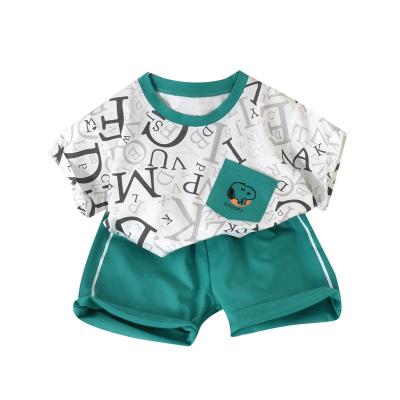 China Breathble Fashion Comfy Summer Kids Clothes Toddler Boy Graphic T-shirt Tank Top Shorts Active Gear 2pc Set for sale