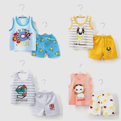 China Smart Casual Toddler Girl Summer Outfit Shorts Clothes Set Sleeveless Vest Tops Shorts Baby Clothes Sets 100% Cotton Kids Summer Wear for sale