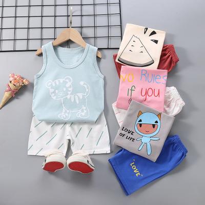 China Little Boy Summer Smart Casual Sets Print Vest Sleeveless Shirts Tops Short Pants Cotton Toddler Clothes Kids Beach Shorts for sale