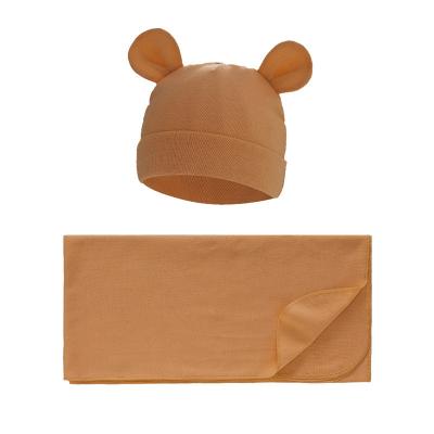 China Anti-Static Cotton Baby Wrap Wrap Hat Set Newborn Infant Baby Beanie Hat Baby Blanket and Hat Set for sale