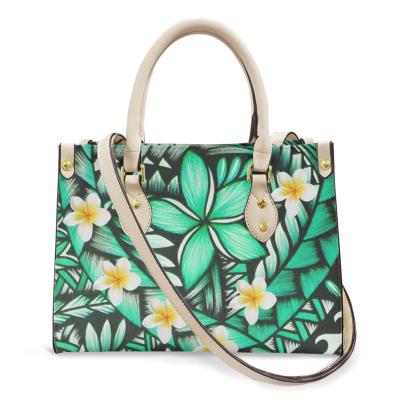 China Luxury Polynesian Blue Leather Handbags High Quality Woman Fashion Green Plumeria Leaf Hawaiian Tribal Black Women Bags For Women for sale