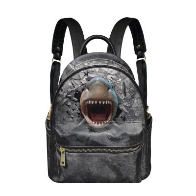 China Girls Fierce Gray Broken Grain Pattern Backpack Waterproof Cute Cartoon Shark Ocean Clips Women PU Leather Travel School Bag Backpack for sale