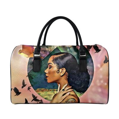 China Fashion Duffel Bag African American Black Women Traditional Weekender Girls Gym Sports Workout Travel Bag Leather Overnight for sale