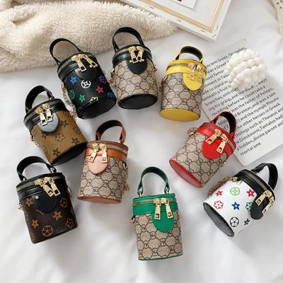 China Fashion New Arrive Flowers GD Cross - Body Pu Princess Bucket Handbags For Children Luxury Designer Inspired Purses for sale