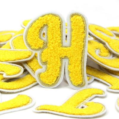 China A-Z Alphabet Towel Handmade Iron On Yellow English Letter Embroidery Patches Patches For Clothes for sale