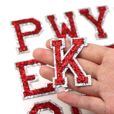 China 1Pcs Glitter Glitter English Letter Sequins Patches Iron On Clothes A-Z Red Letter Patches for sale