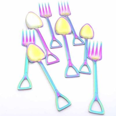 China Viable Colorful 304 Stainless Steel Ice Cream Scoop Cake Fork Coffee Mixng Spoon Flatware Set for sale