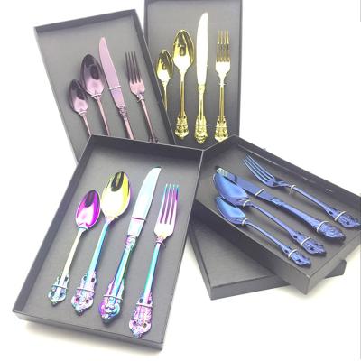 China Embrossment Stainless Steel Flatware Set Spoon Knife Fork Christmas Dinner Cutlery Viable Gift for sale