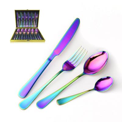 China Sustainable 304 Stainless Steel Flatware Set Luxury Gold Cutlery Gift Box 16/24/36 Pcs for sale