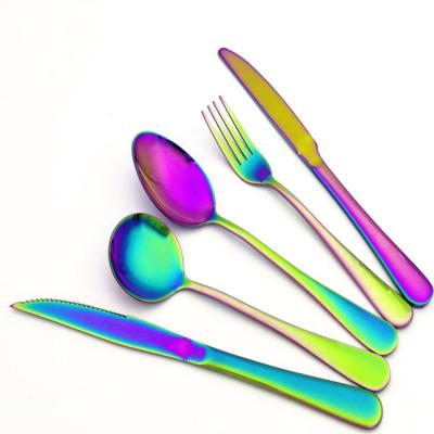 China Sustainable Stainless Steel Rainbow Cutlery Set Include Spoon Fork Knife Metal Flatware for sale