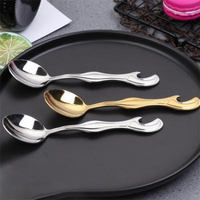 China New Arrival Viable Creative Teaspoon Bottle Opener Handle Dessert Spoons 304 Stainless Steel Tea Spoon for sale