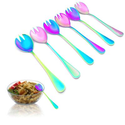 China Sustainable Stainless Steel Salad Fork Rainbow Flatware Set Handy Fruit Pasta Spork for sale