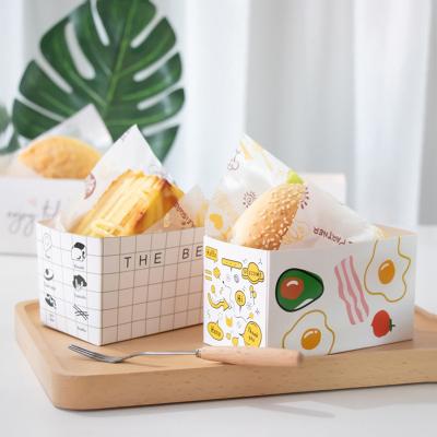 China Disposable Sandwich Toast Paper Pack Boxes Disposable Paper Burger Holder for sale