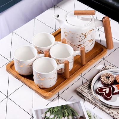 China Coffee Set Tea Kettle Teapot Viable Gold Marble Ceramic Coffee Mug for sale