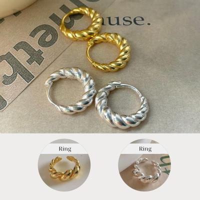 China Deechy Fashion Jewelry Set Trendy 925 Circle Earrings Twist Ring Spiral Pattern Twist Earrings 925 Sterling Silver Wedding Ring Women Gift for sale