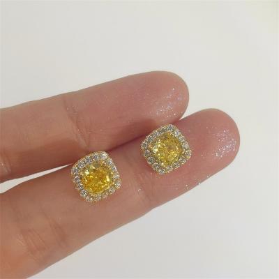 China Small Zircon Sugar Cube Shaped Hot Sale Square Zircon Stud Earrings Gold Plated Sterling Silver Zircon Diamond Stud Earrings For Women Zircon Stud Earrings for sale