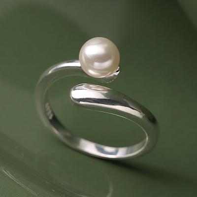 China FASHIONABLE Hot Sale 925 Rings Freshwater Silver Pearl Can Ring Silver Crossed Freshwater Pearl Adjustable Size Ring Jewelry for sale