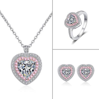 China Deechy Valentine's Day Gift Necklace Ladies Engagement Ring Heart Shaped Earrings Wedding Moissanite Romantic Jewelry Sets For Women for sale