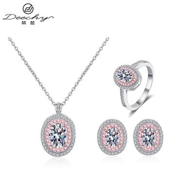 China Romantic Silver Diamond Moissanite Marriage Jewelry Set Passes Diamond Tester S925 Ring VVS Moissanite Necklace Stud Earrings For Woman for sale